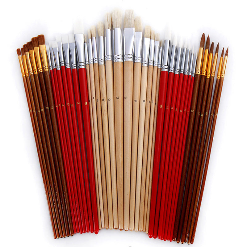 Paint Brush Set,38 Pcs/Set Paint Brushes with Canvas Bag Case Long Wooden Handle Art Supplies for Oil Acrylic Watercolor Painting