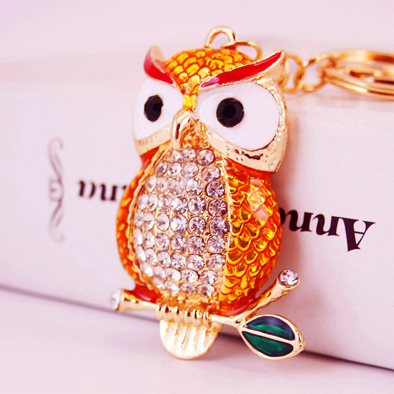 Creative Cartoon Diamond Owl Car Keychain Pendant