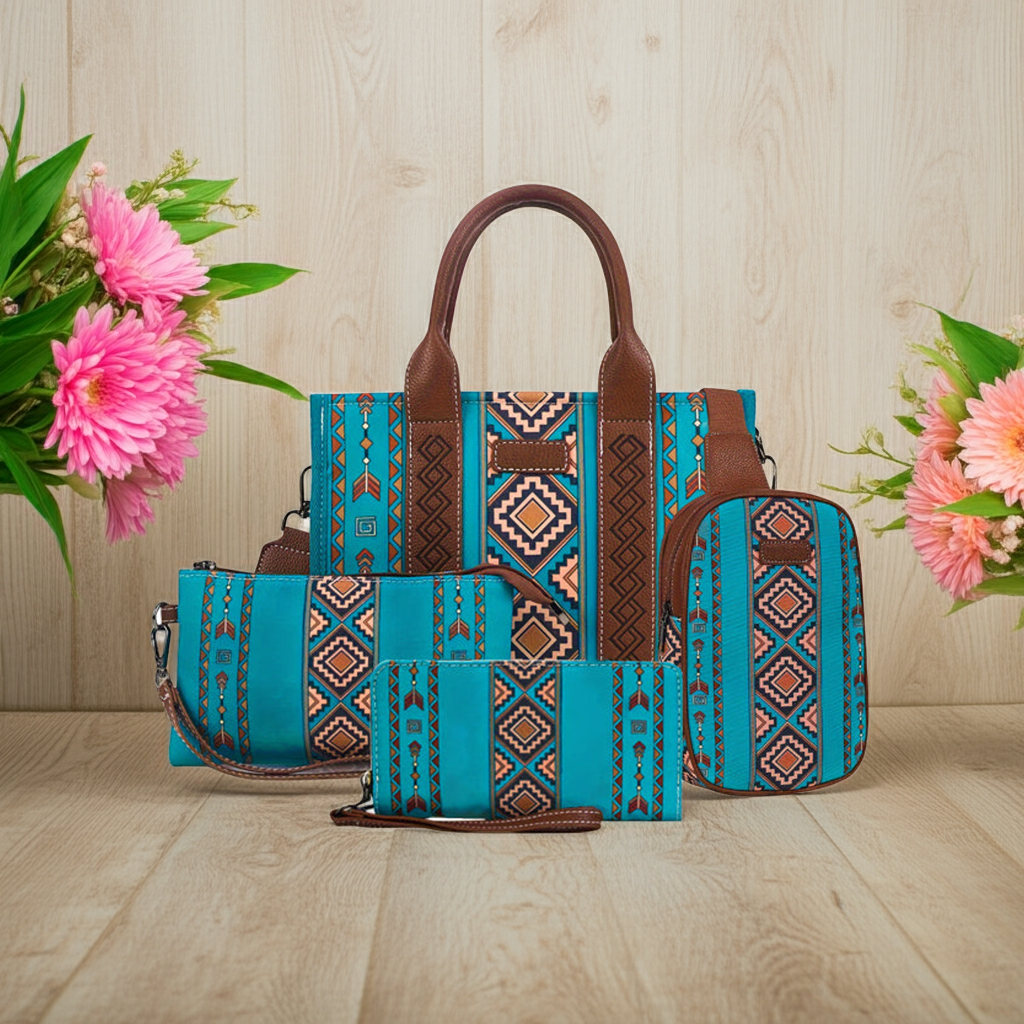"4Pcs Retro Tote Bag Set – Stylish Women’s Tote, Shoulder & Crossbody Bags with Wallet