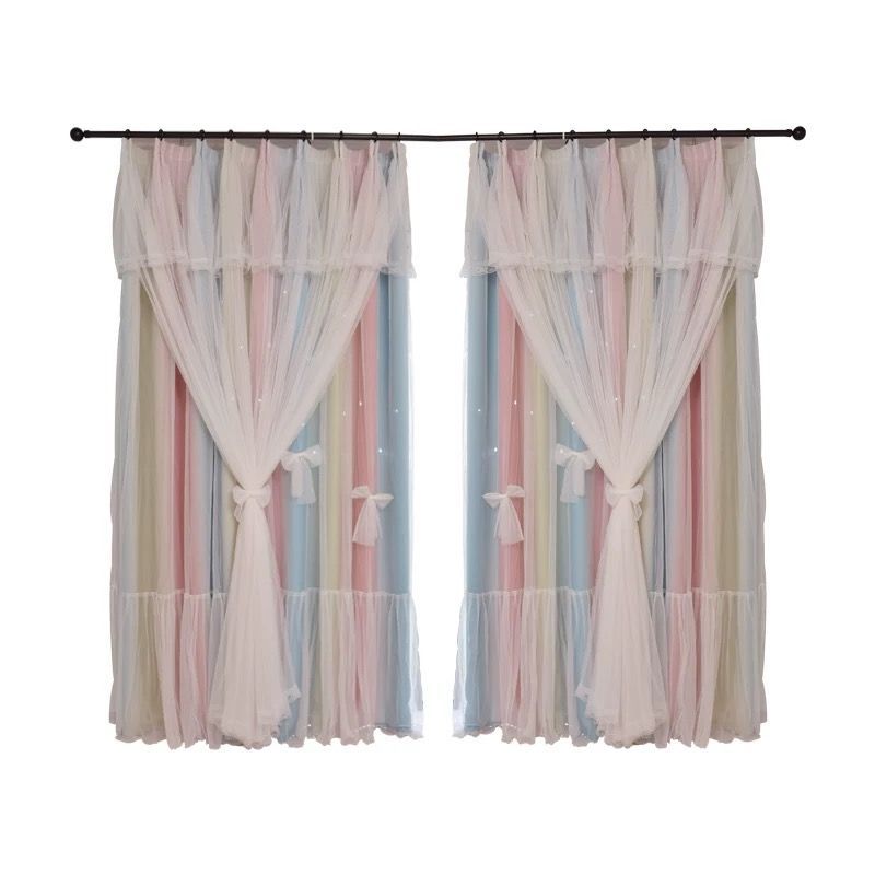 Nordic Simple Hollow Star Princess Wind Bedroom Curtains ✨