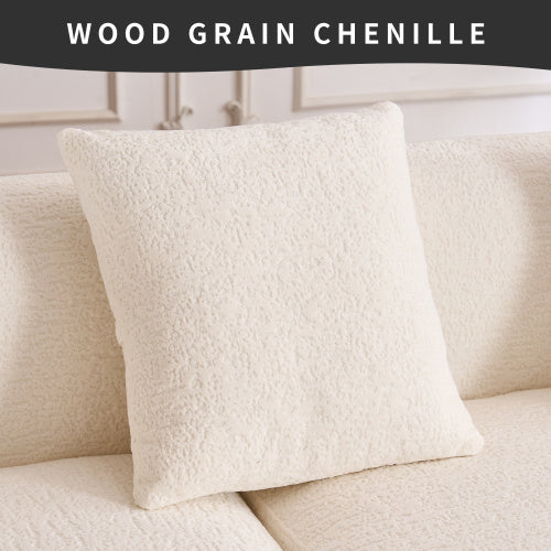 Grey Compression Sofa – 3-Seater with Chaise Longue & 4 Pillows, Wood Grain Chenille Fabric
