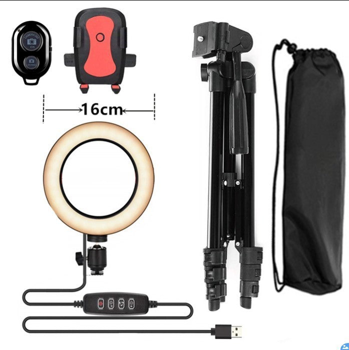 Adjustable phone stand for live streaming with ring light and remote control for enhanced video quality
