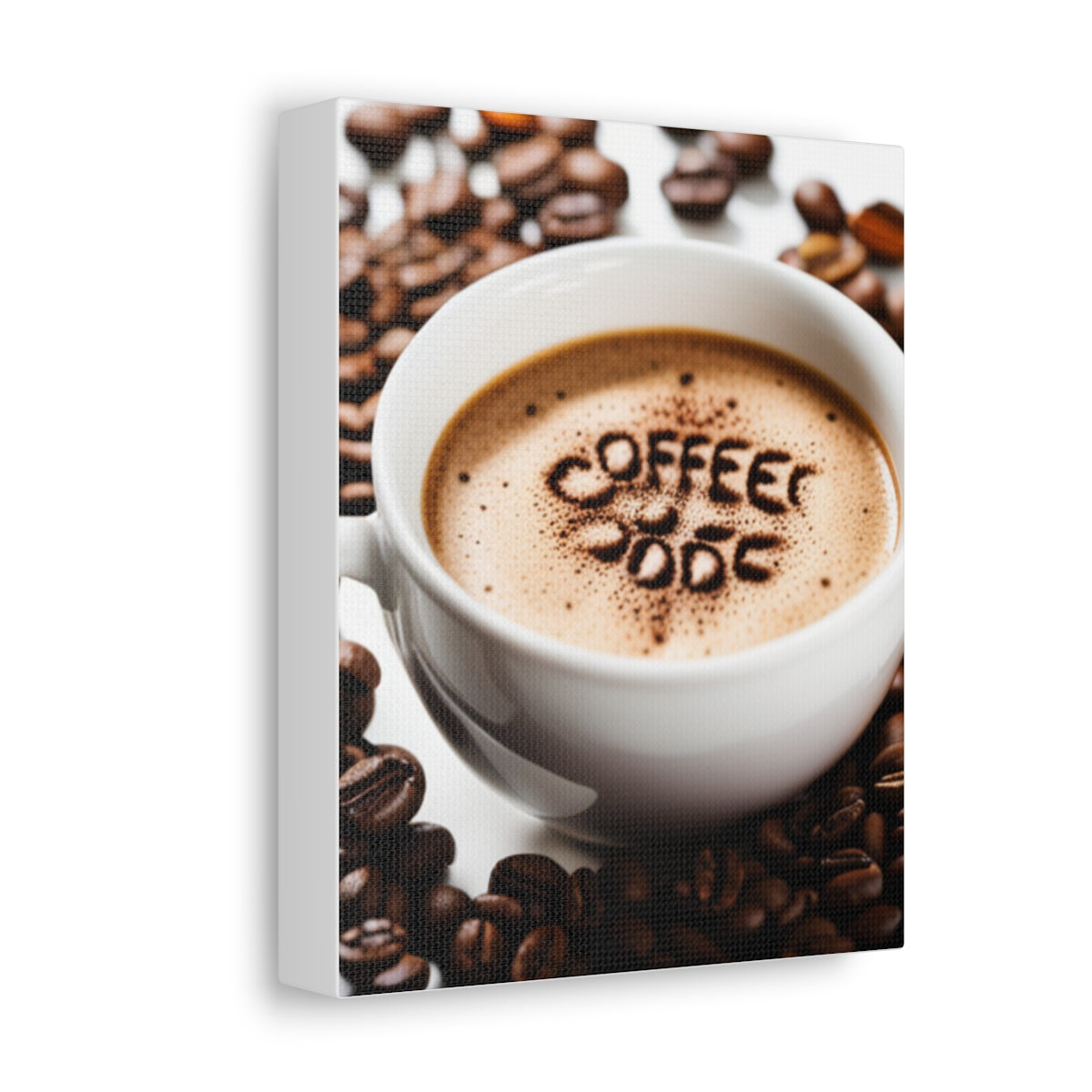 Canvas art for coffee enthusiasts featuring a cup of coffee with coffee beans