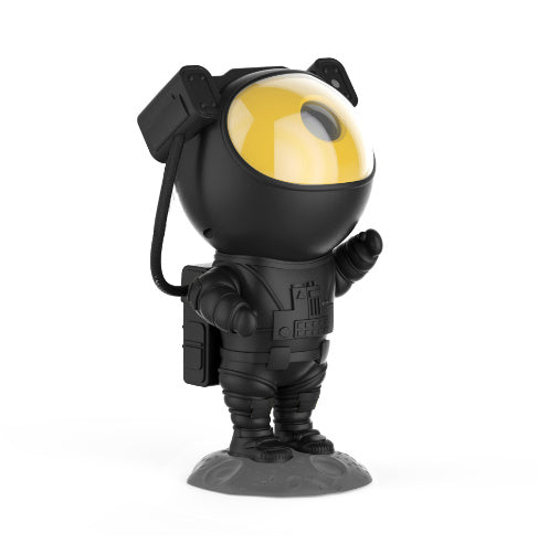 Black astronaut galaxy projector lamp with a yellow helmet standing on a moon base from Sheila Merchandise