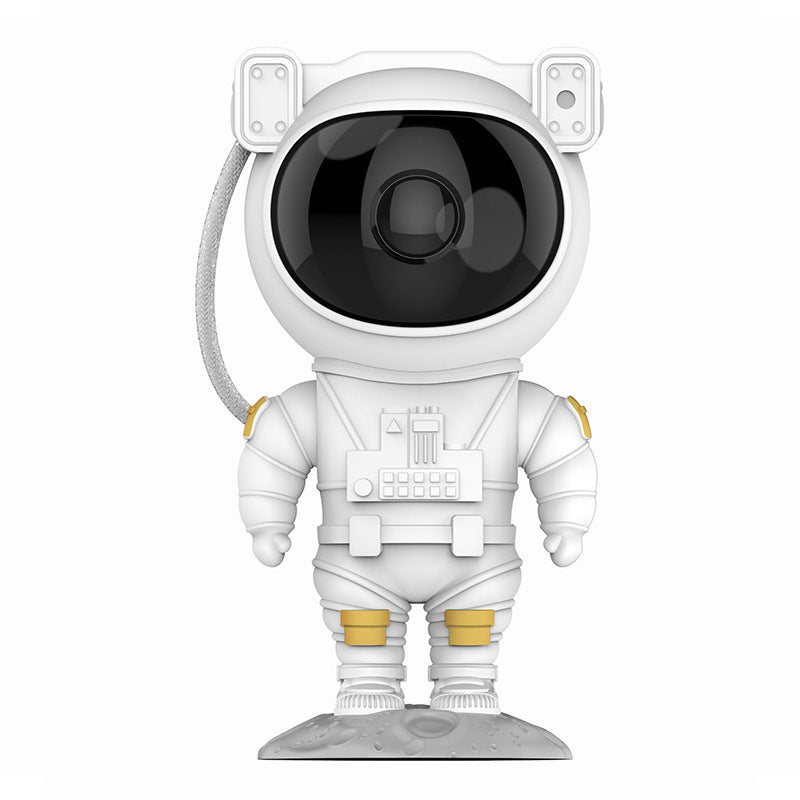 White astronaut galaxy projector lamp shaped like a detailed astronaut figure standing on a lunar base