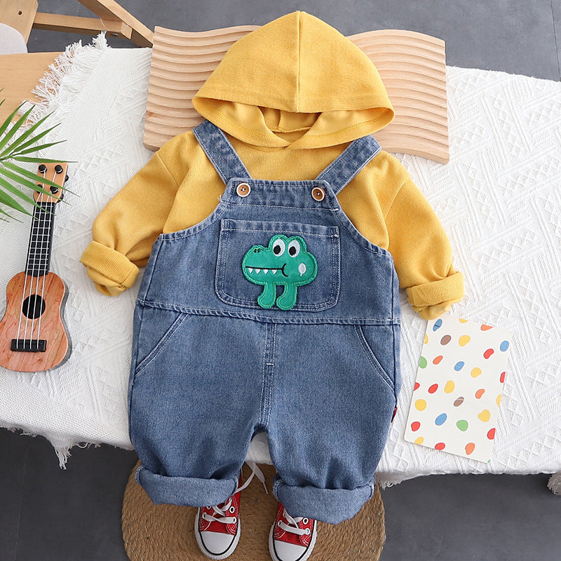 Baby Fall Two-Piece Outfit: Hooded Top and Overalls Set