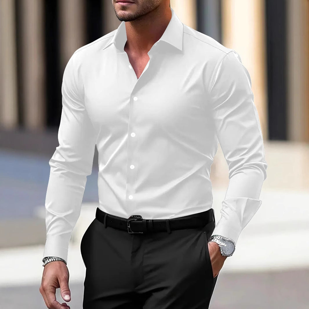 Men's Classic Solid Color Business Button-Down Shirt