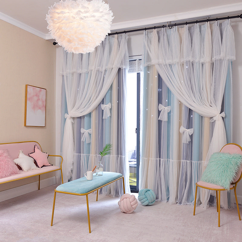 Nordic Simple Hollow Star Princess Wind Bedroom Curtains ✨