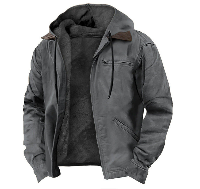 Men's Warm Fleece Zip-up Jacket with Hood & Pockets