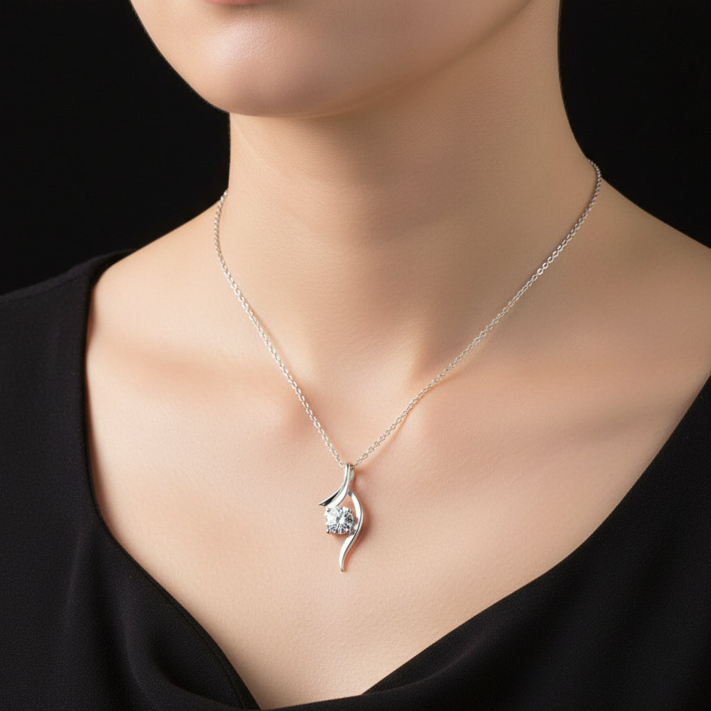 Sterling Silver Diamond Necklace - Classic Four-Claw 1 Carat Pendant for Women