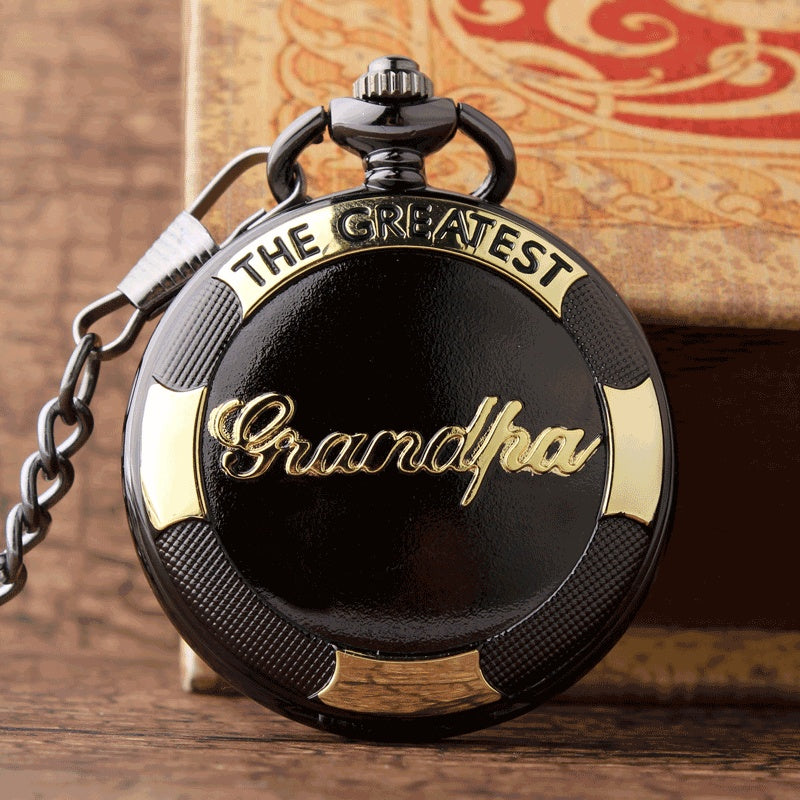 Black and gold grandpa pocket watch by Sheila Merchandise a sentimental gift for father and grandfather