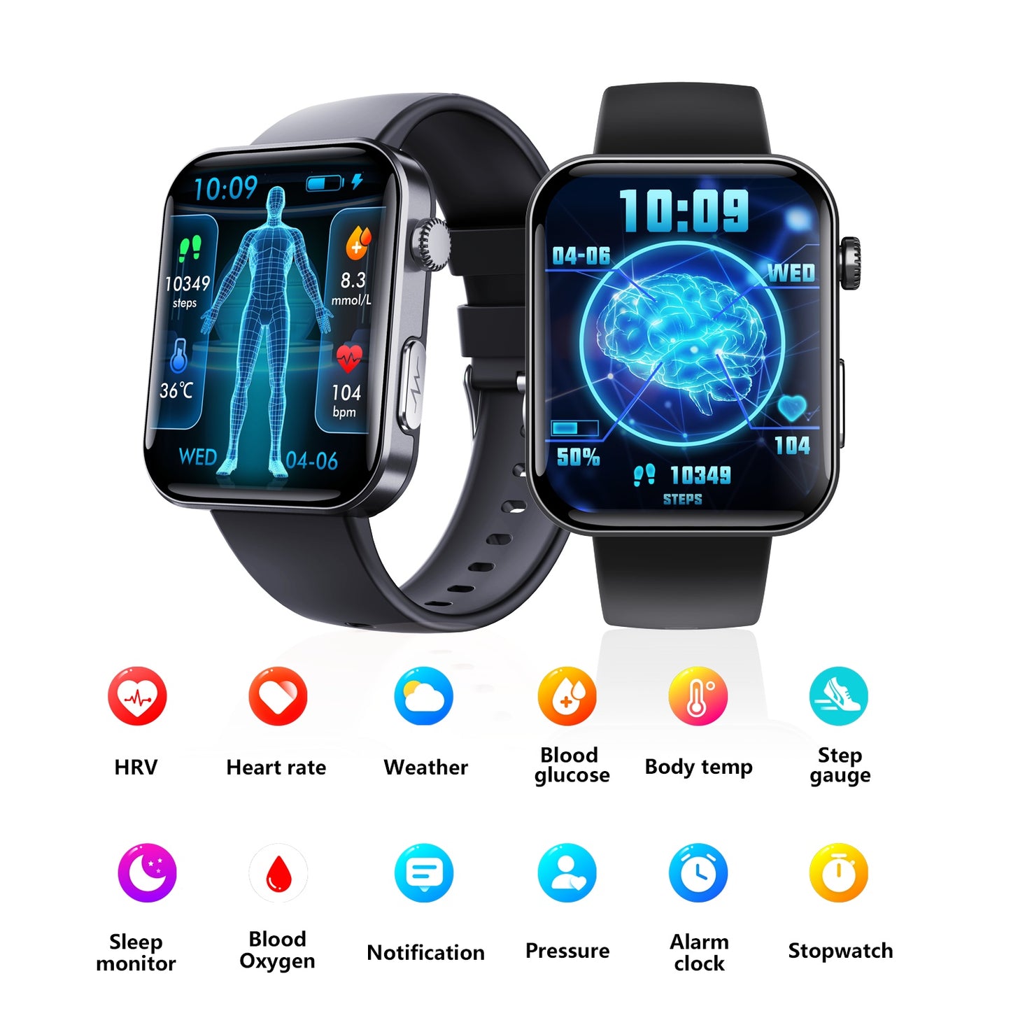 Bluetooth health monitoring smartwatch for men and women with heart rate blood oxygen and step tracking