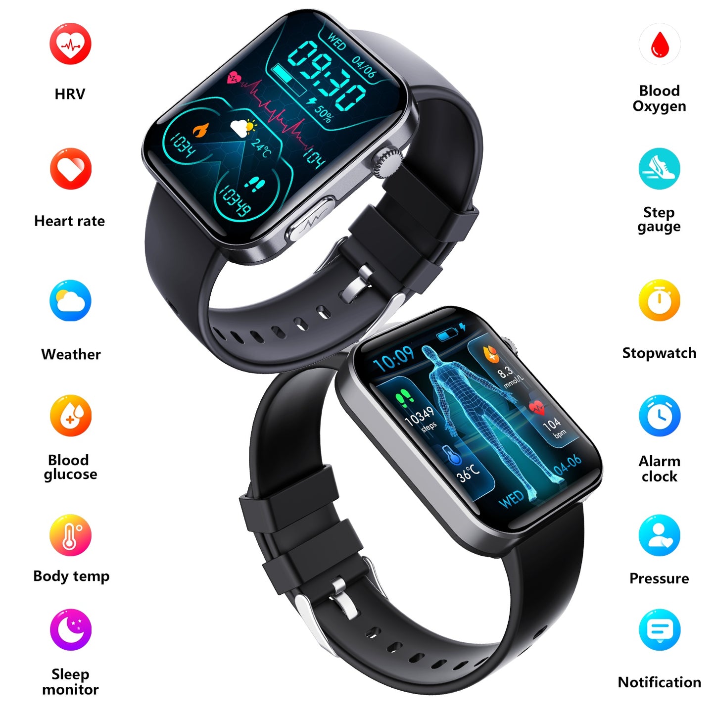 Bluetooth health monitoring smartwatch for men and women with heart rate and blood oxygen tracking