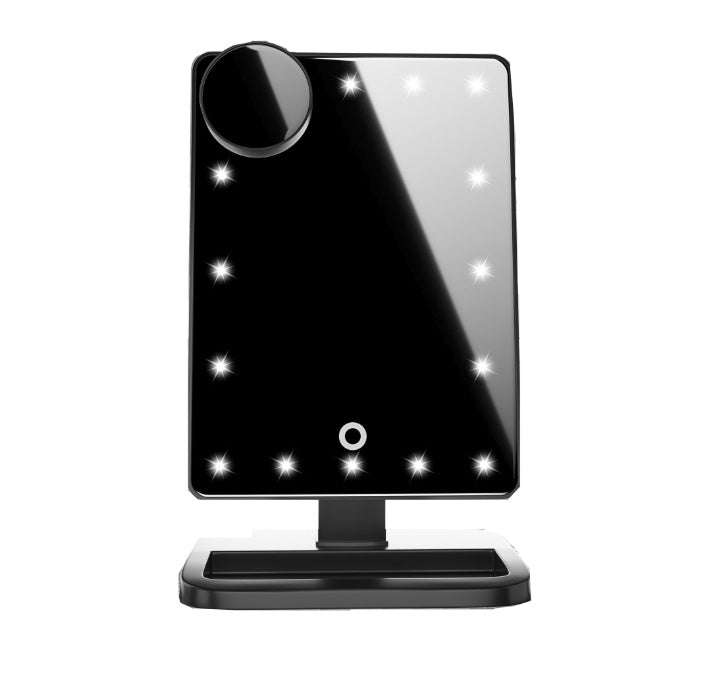 Sheila Merchandise Bluetooth makeup mirror with lights featuring rectangular design and circular magnifying mirror