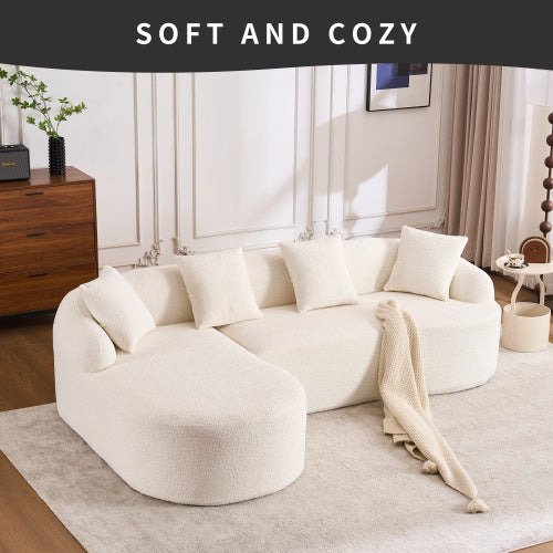 Grey Compression Sofa – 3-Seater with Chaise Longue & 4 Pillows, Wood Grain Chenille Fabric
