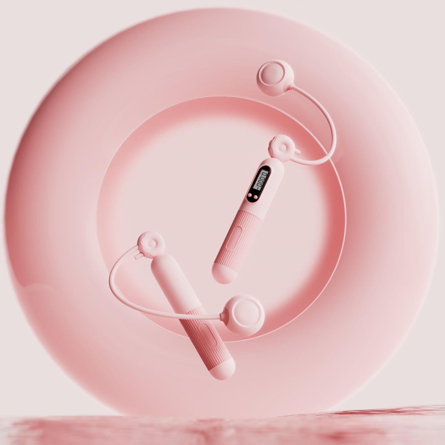 Pink cardio jump rope with counter and adjustable handles from Sheila Merchandise on a matching pink background