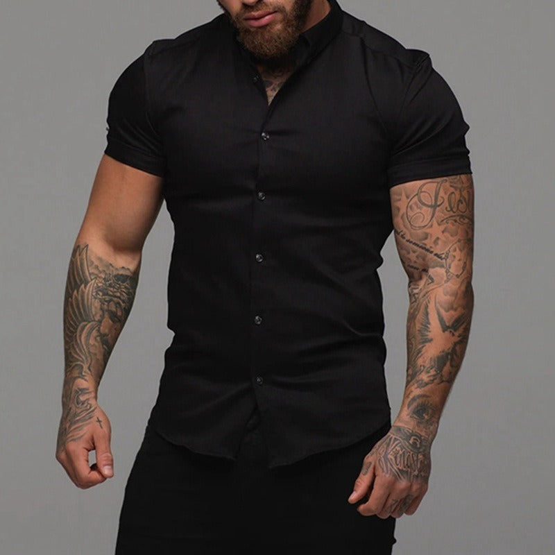 Men's Short Sleeve Business Casual Solid Color Lapel Shirt