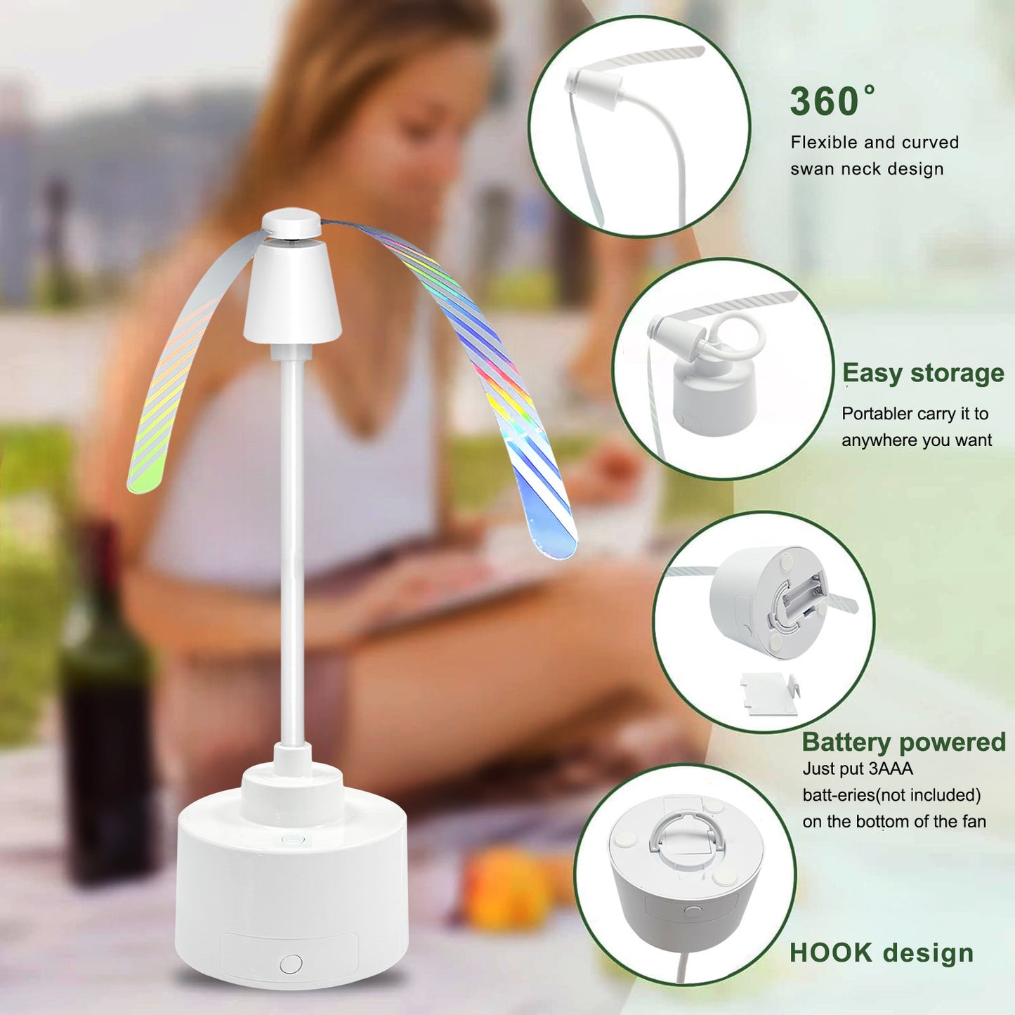 Sheila Merchandise chemical free mosquito repellent fan with flexible swan neck and battery powered design