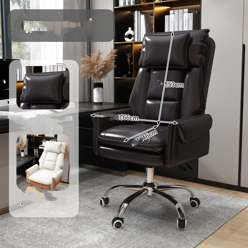 Sheila Merchandise comfortable swivel computer chair in dark leather with padded backrest and chrome base