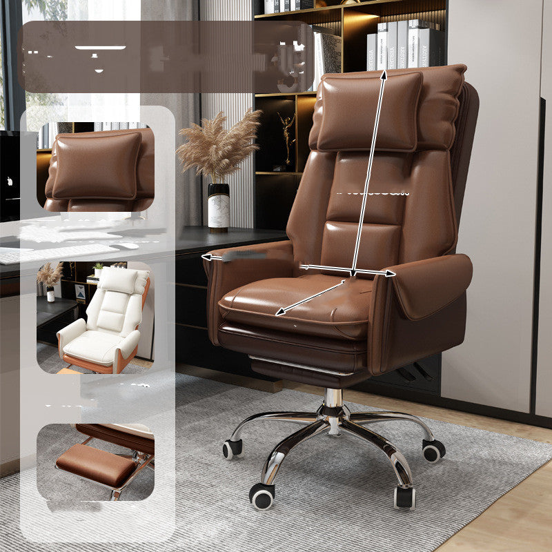 Sheila Merchandise comfortable swivel computer chair in brown leather with cushioned armrests and adjustable headrest