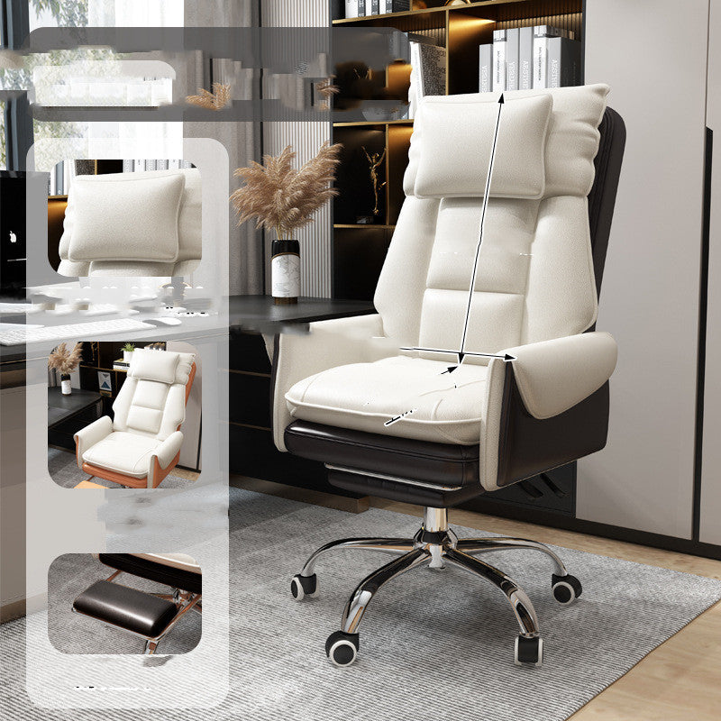 Sheila Merchandise comfortable swivel computer chair with cushioned beige upholstery and chrome base in modern office