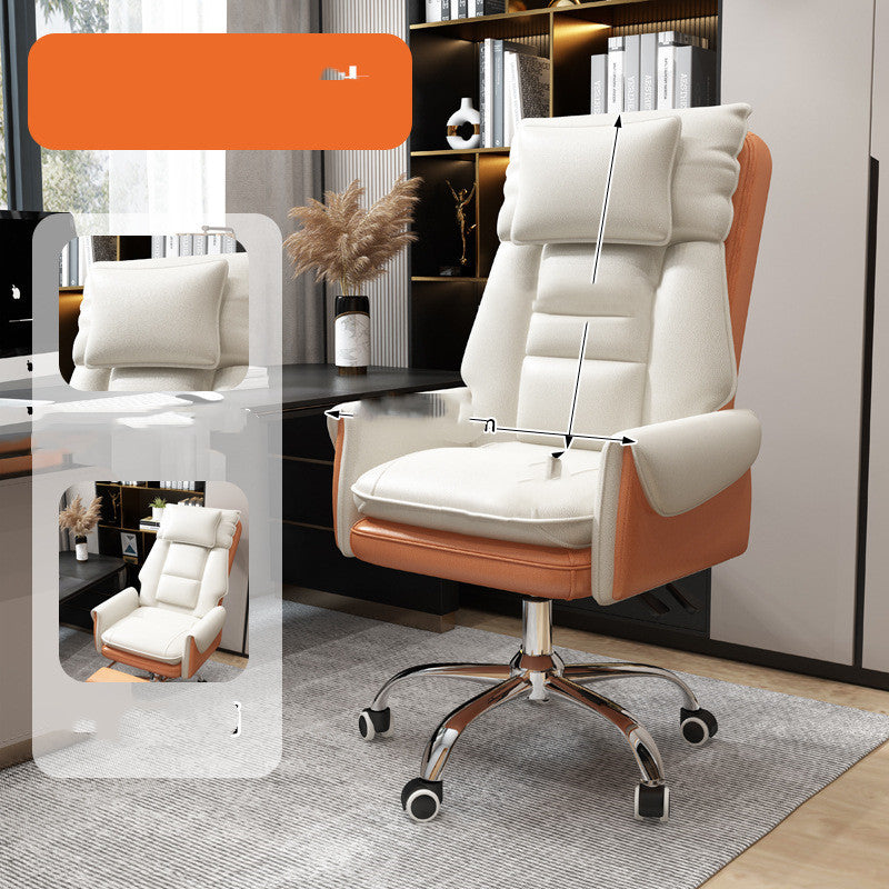 Comfortable swivel computer chair by Sheila Merchandise with cushioned white seat and wooden armrests