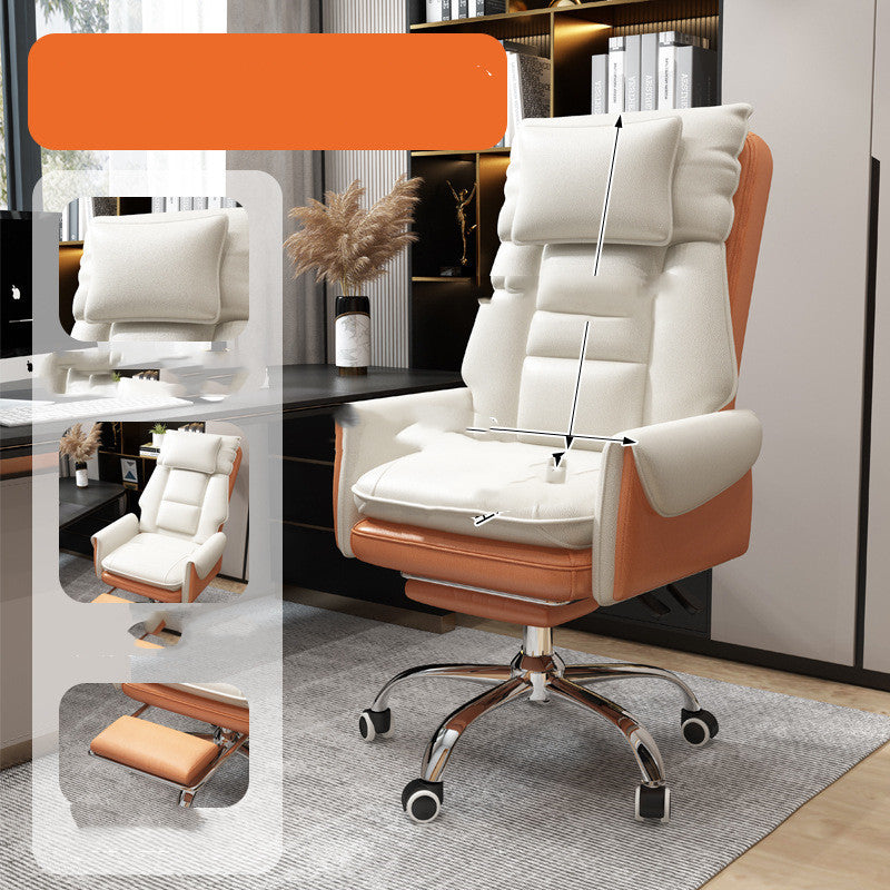 Sheila Merchandise comfortable swivel computer chair with cushioned leather seat and chrome base in a modern office
