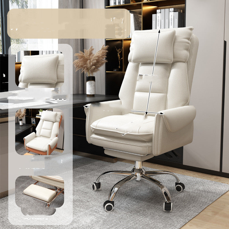 Comfortable swivel computer chair with padded cushions and chrome base in a modern home office
