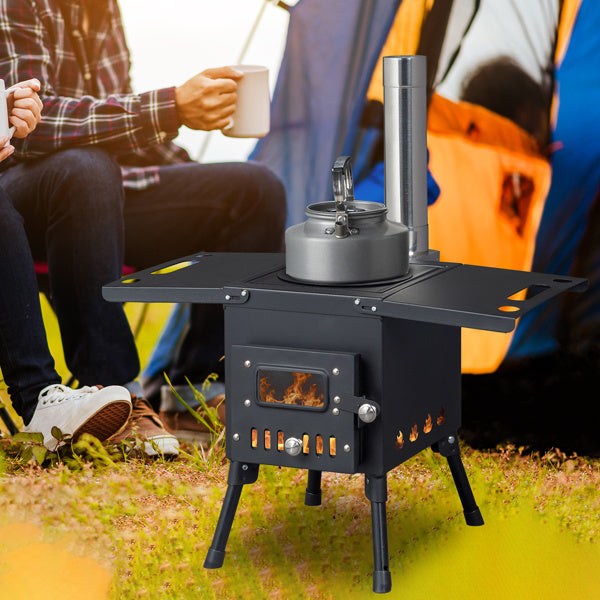 Sheila Merchandise compact camping stove for outdoor cooking with chimney and foldable side tables