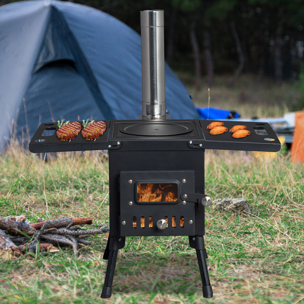 Sheila Merchandise compact camping stove for outdoor cooking with stovetop and side tables in a campsite setting