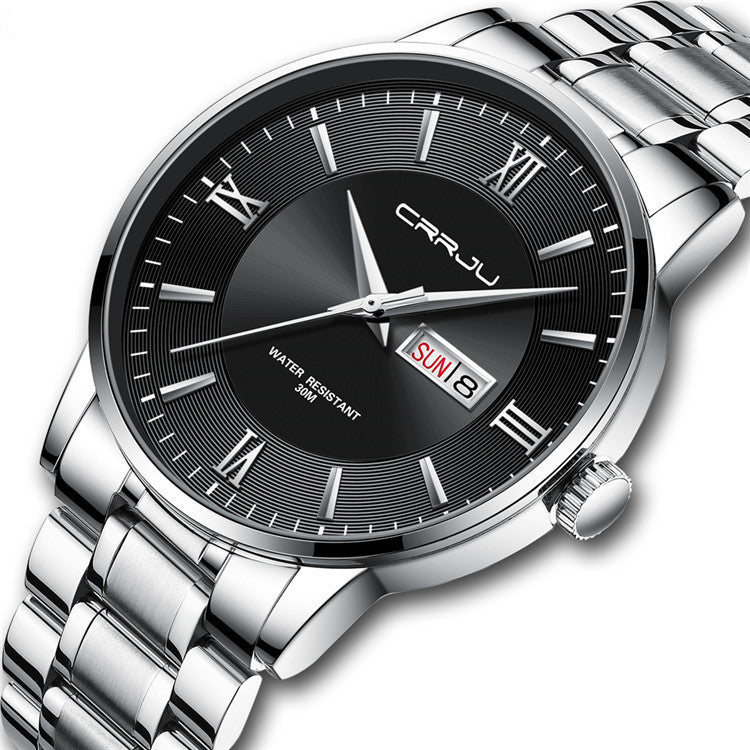 Men's high-quality business watch with black dial and silver stainless steel band by Sheila Merchandise