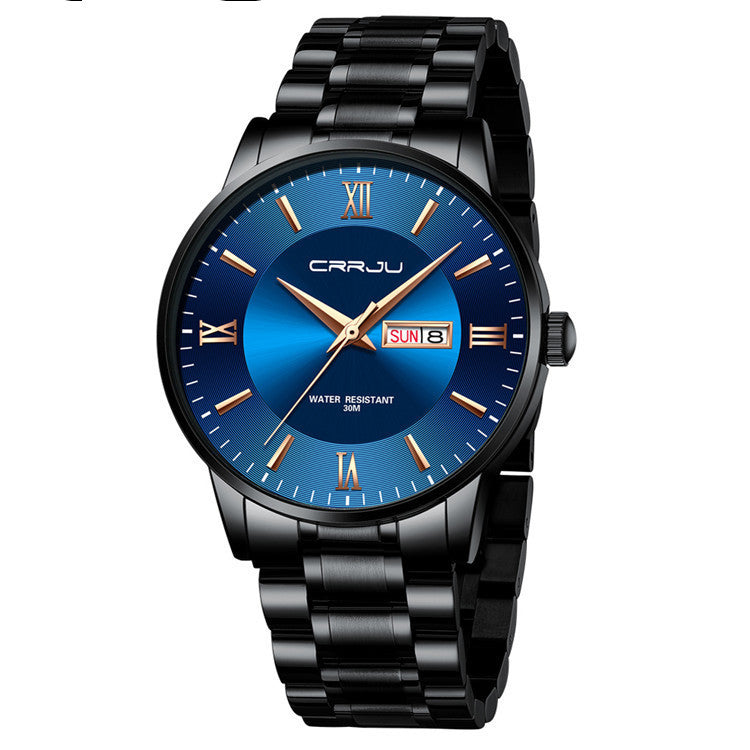 Sheila Merchandise men's high-quality business watch with blue dial and black metal band