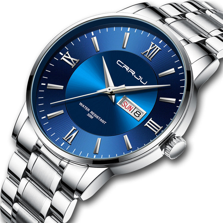 High-quality business watch men's casual blue dial stainless steel bracelet watch
