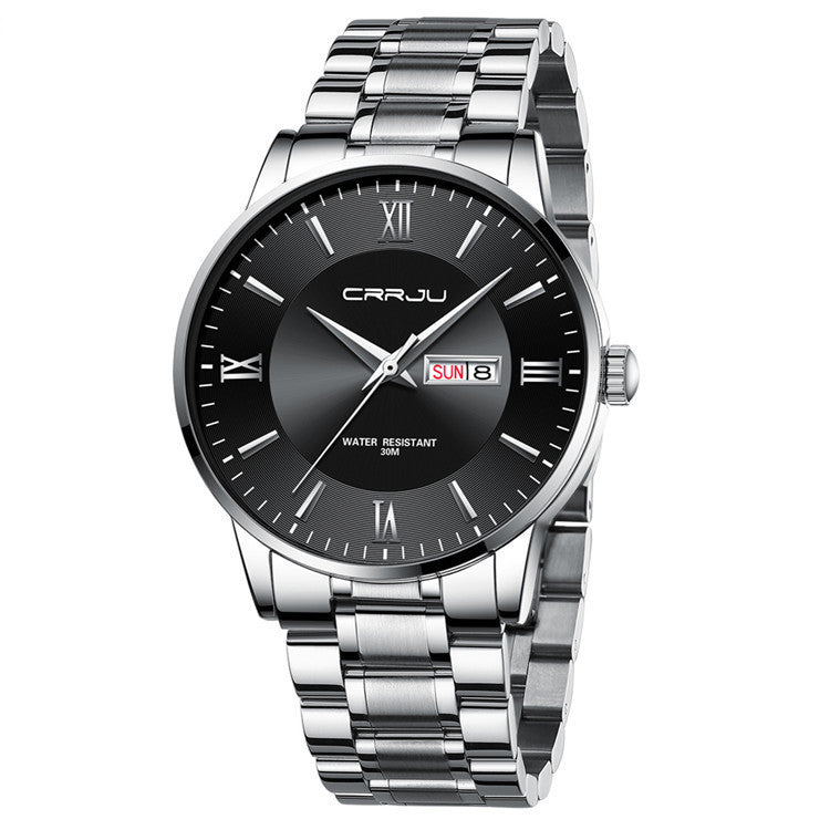 Sheila Merchandise men's high-quality business watch with silver metal band and black dial