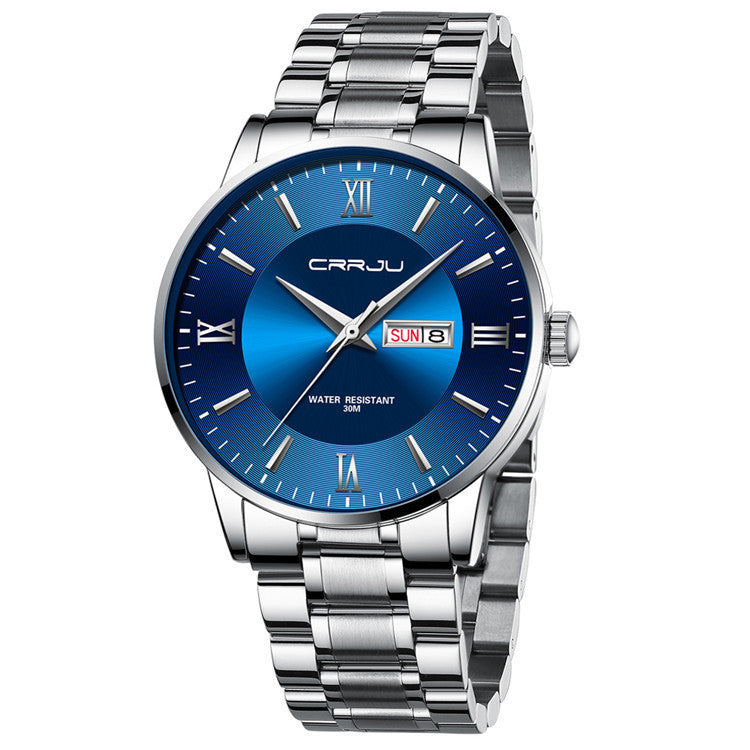 Sheila Merchandise men's high-quality business watch with blue dial and silver metal band