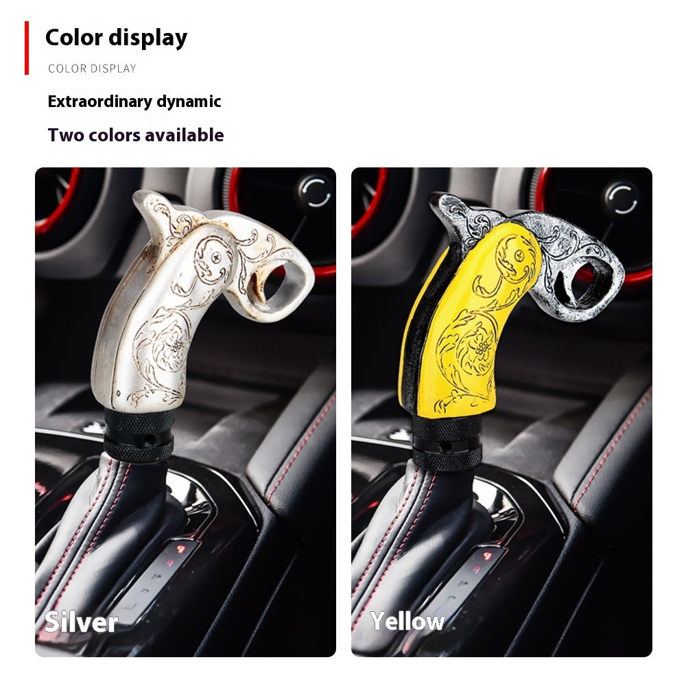 Custom resin gear shift knob in silver and yellow designs for stylish car modification