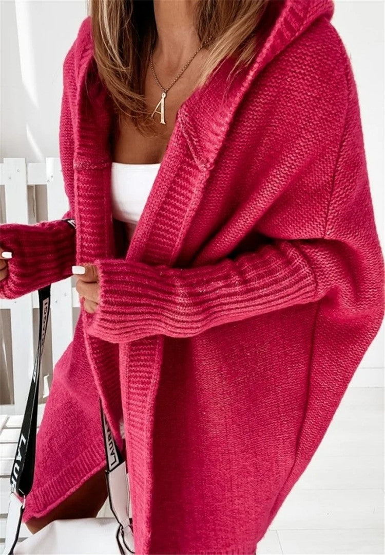 Women's Solid Color Hooded Cardigan Sweater