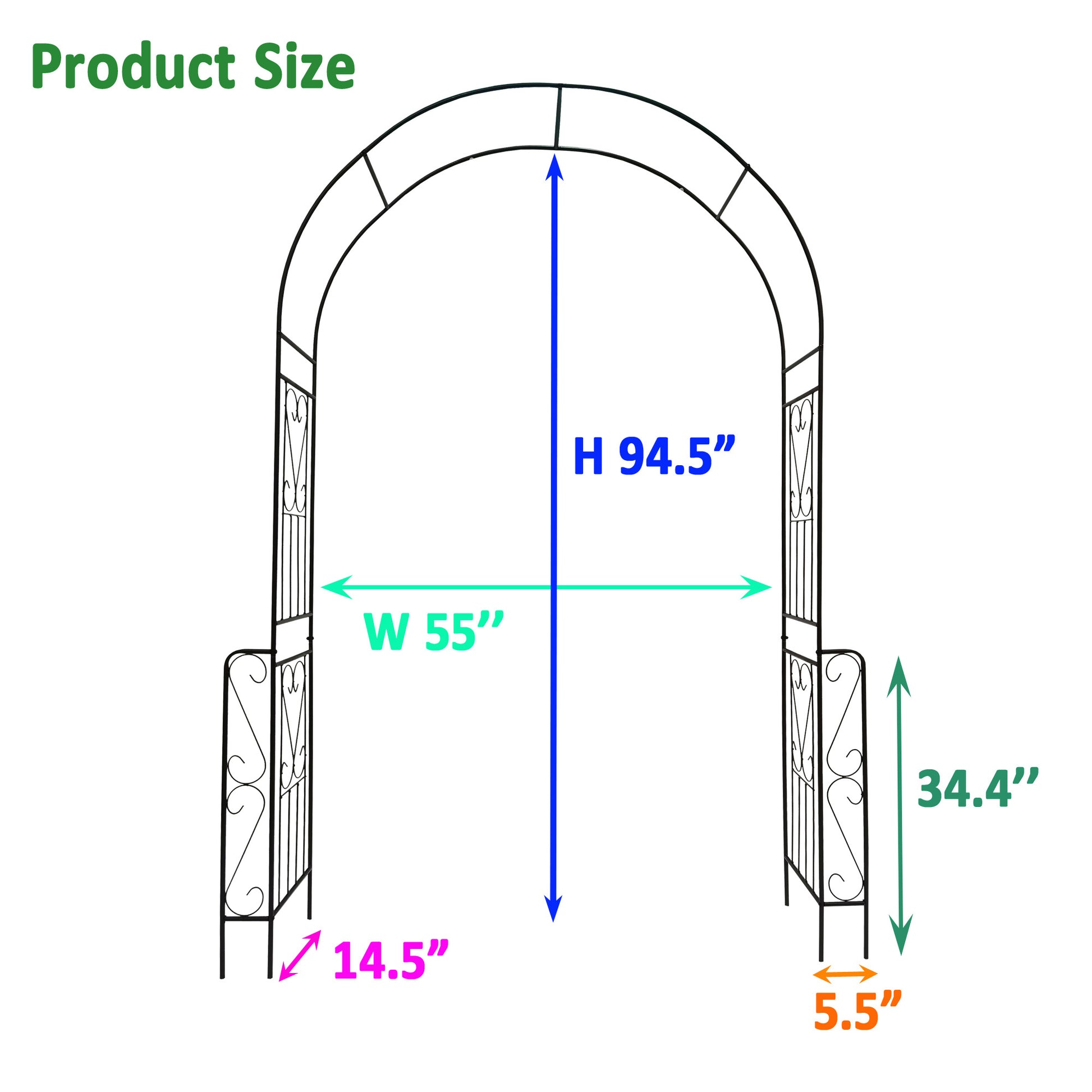 Sheila Merchandise decorative garden arch for climbing plants with dimensions 94.5 inches high and 55 inches wide