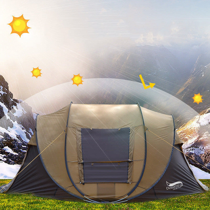 Outdoor automatic tent for 3-4 people by Sheila Merchandise set on grassy mountain landscape
