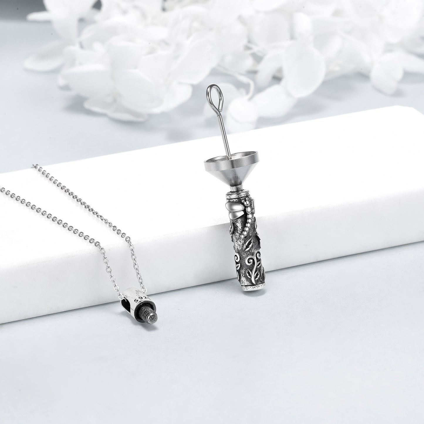 925 sterling silver dragonfly urn pendant for ashes necklace with detailed design and removable cap