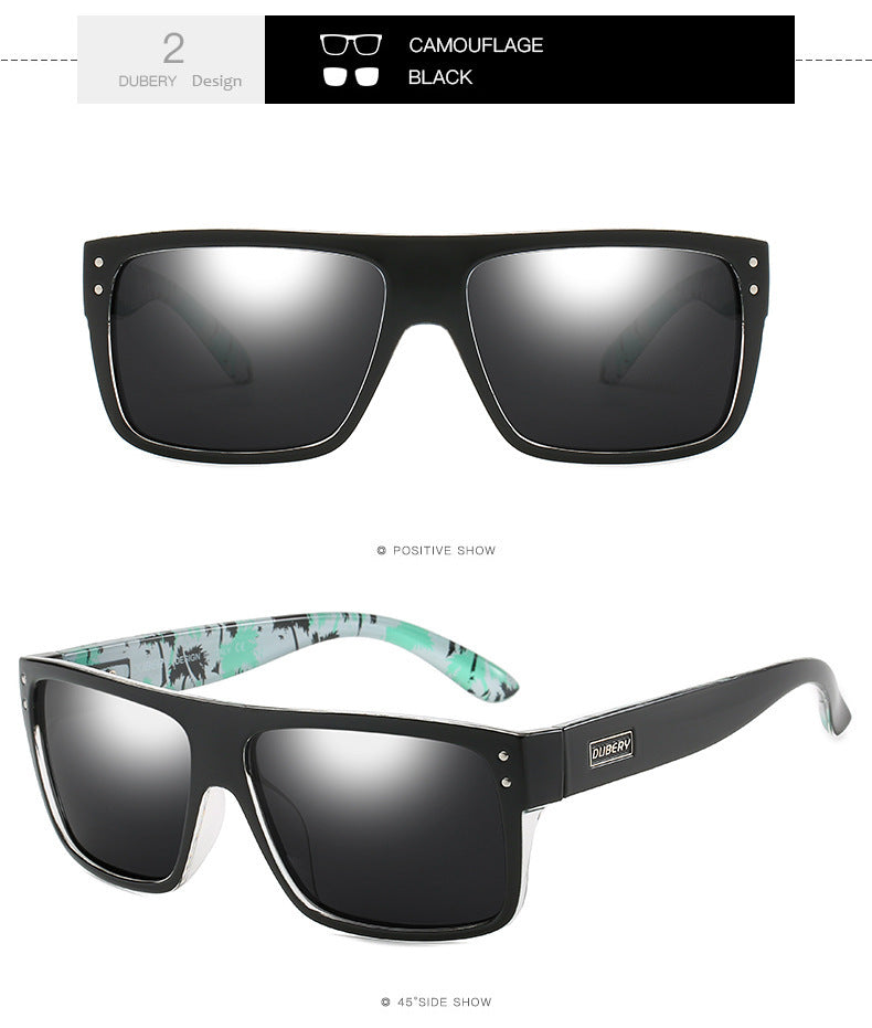 Sheila Merchandise camouflage black polarized fishing sunglasses with rectangular dark lenses and patterned temple arms