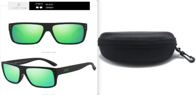 Sheila Merchandise polarized fishing sunglasses with green lenses and black frame with hard carrying case