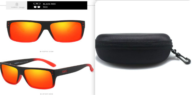 Sheila Merchandise polarized fishing sunglasses with black red frame and orange lenses with protective hard case