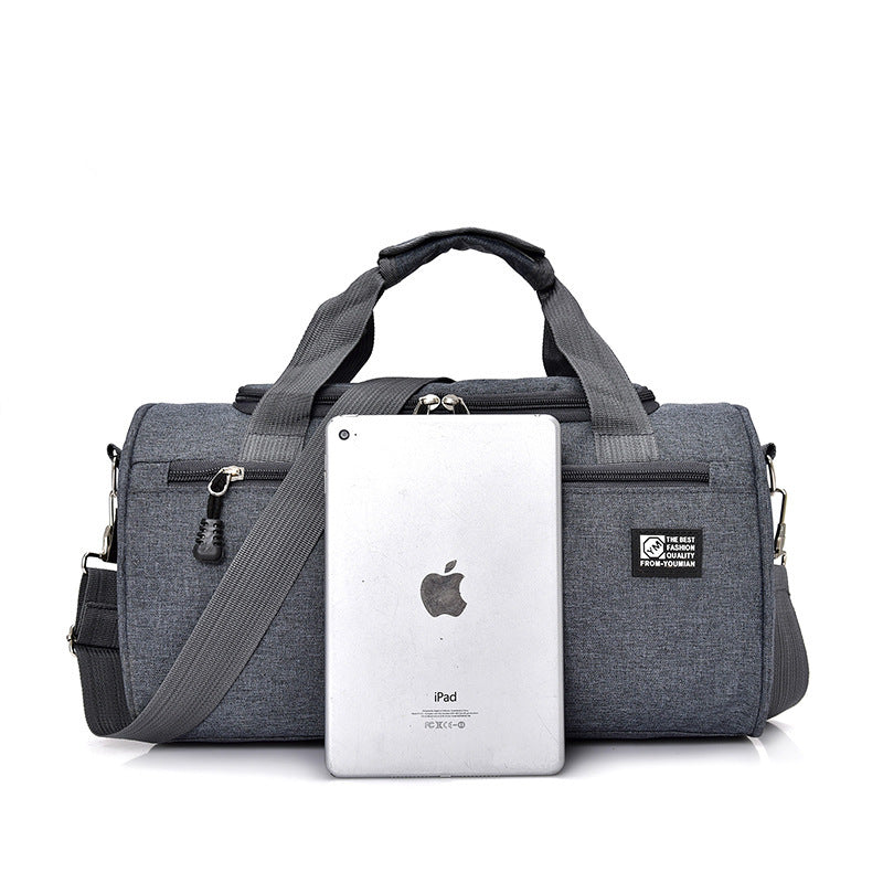 Sheila Merchandise durable sports gym bag in gray with multiple compartments and adjustable shoulder strap