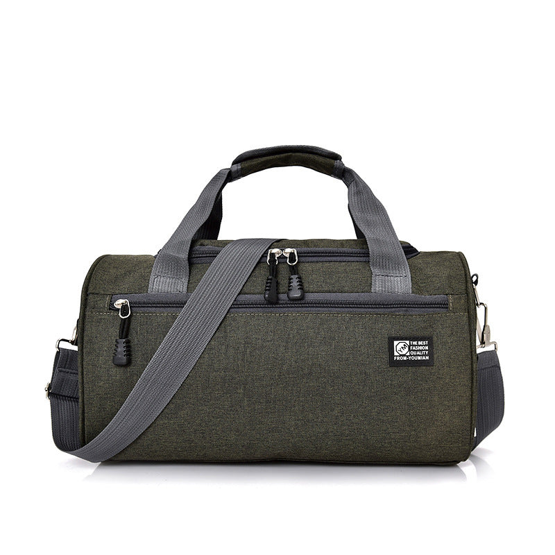 Sheila Merchandise durable sports gym bag in dark green with multiple zippered compartments and adjustable shoulder strap