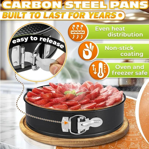3-Piece Non-Stick Springform Cake Pan Set (4'', 7'', 9'') with 60 Parchment Papers"