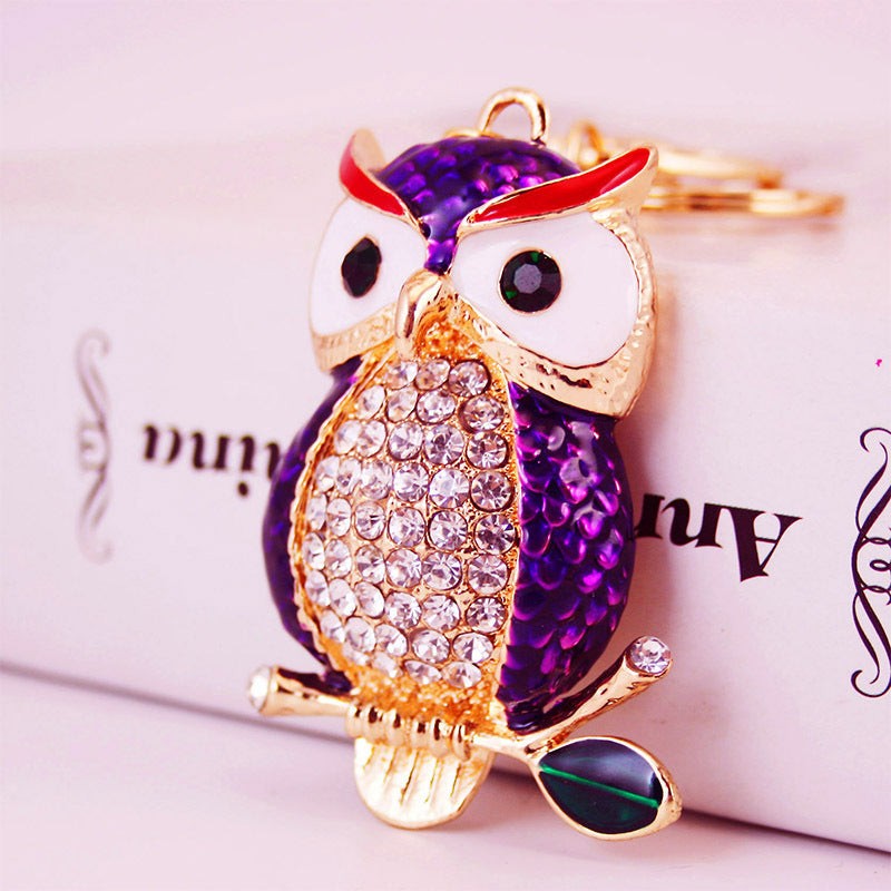 Creative Cartoon Diamond Owl Car Keychain Pendant