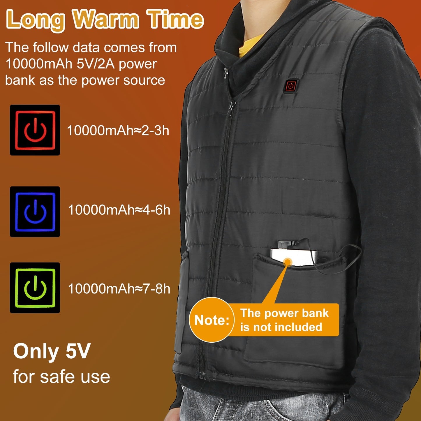 Winter Heated Vest with 10 Heating Pads, USB Adjustable Temperature Gear for Men & Women, Outdoor Warm Heat Coat