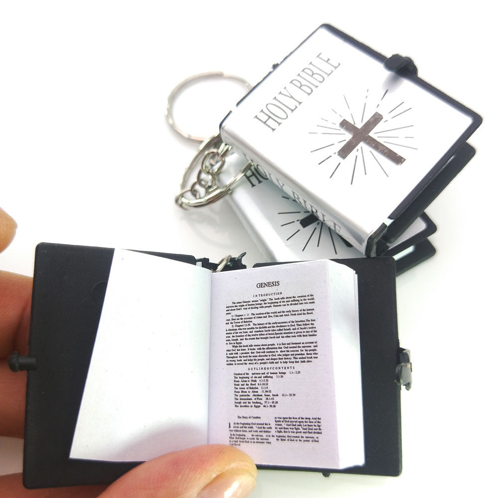 Mini English HOLY BIBLE Key Chains Real Paper Readable Bible Christian Keyrings Car Key Chains