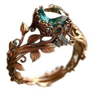 Rose Gold Branch Flower Ring – Elegant Blue Crystal Inlay Jewelry for Women"
